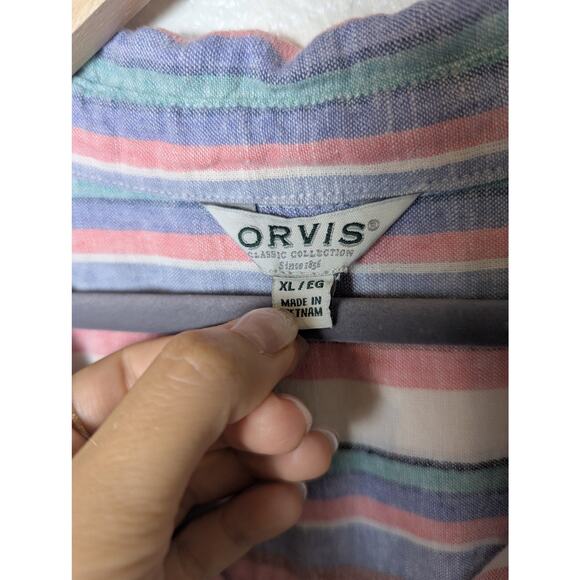 Orvis Linen Blend Button Down Camp Shirt Stripes Women Size XL Gorpcore Outdoors - Picture 5 of 9